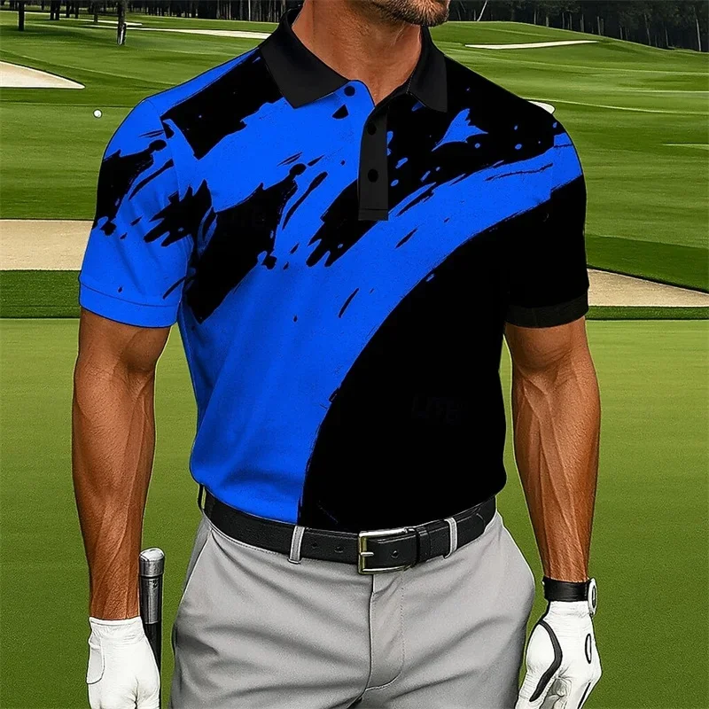 Men's Color Blocked Golf Polo Shirt, Short-Sleeved Lapel Casual Sports Outdoor Top