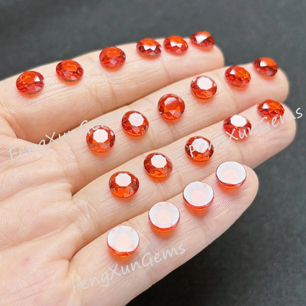 5~7mm Round Orange Flat bottom facet Cut AAAAA Loose CZ Stone Cubic Zirconia Gemstone  for Jewelry  DIY  Nail decorations