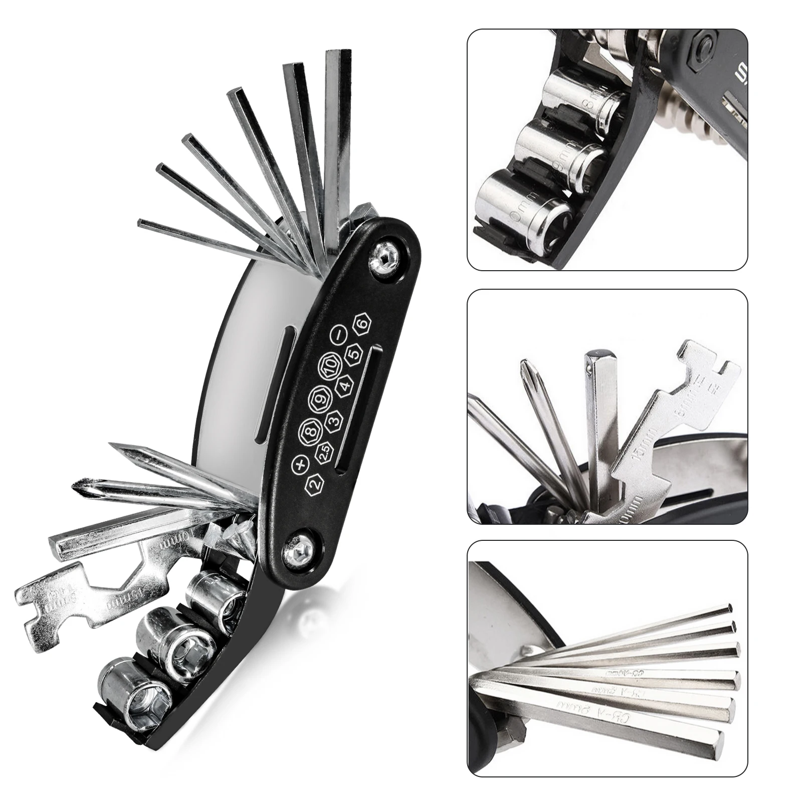 Bike Repair Tool Kits 16 in 1 Bicycle Multi-functional Bike Tire Levers Hex Spoke Wrench Folding Metric Repair Tool Set ﻿