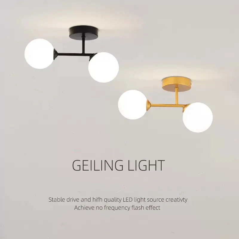 Moderne Glazen Plafondlamp Minimalistische Zwart Goud Hoofden Garderobe Verlichting Voor Gang Gangpad Balkon Entree Armaturen Kamer Decor