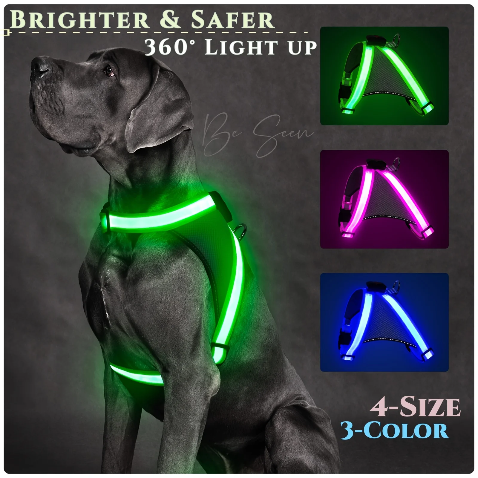 Introducing A New Illuminated Dog Harness That Prevents Pulling, Featuring LED Lights for Nighttime Walks. This USB Rechargeable