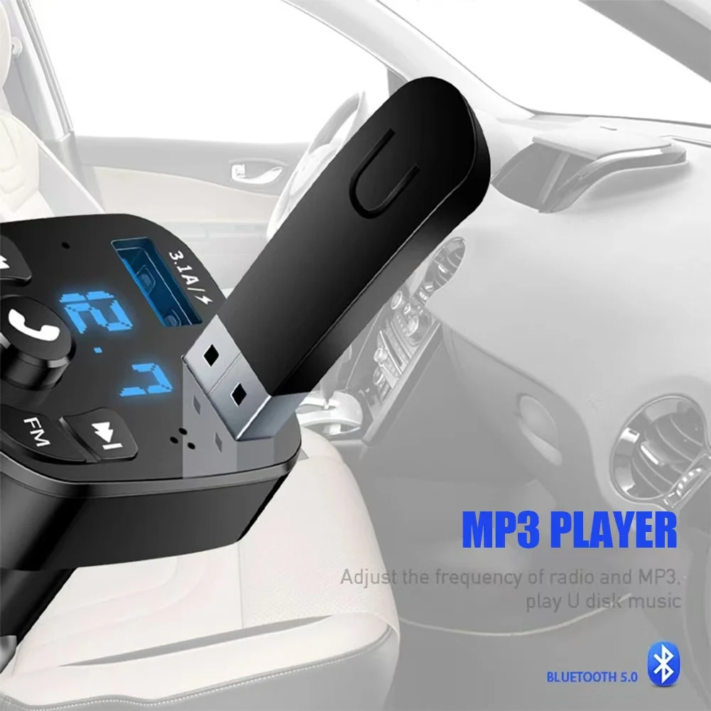 Car Bluetooth-compaitable 5.0 FM Transmitter Hands-free Fast Charge Car Kit MP3 Modulator Player Handsfree Audio Receiver 2 USB gallery 3