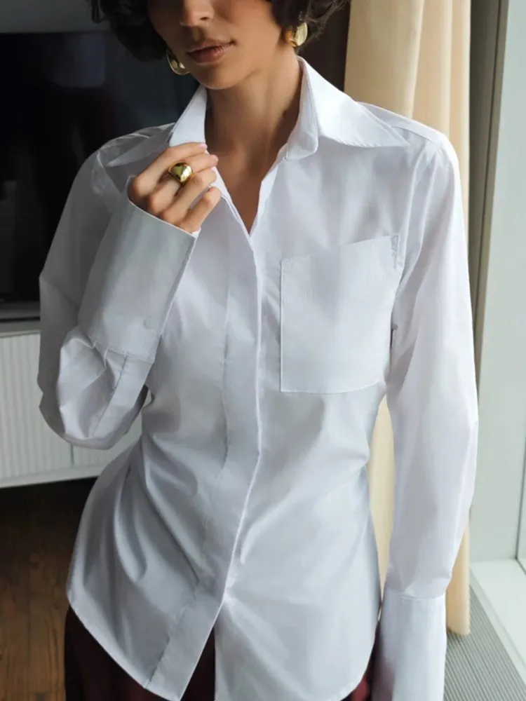 

Новые осенние повседневные однотонные облегающие женские рубашки с длинными рукавами и лацканами на шнуровке, элегантные базовые блузки для офисных женщин, женская одежда