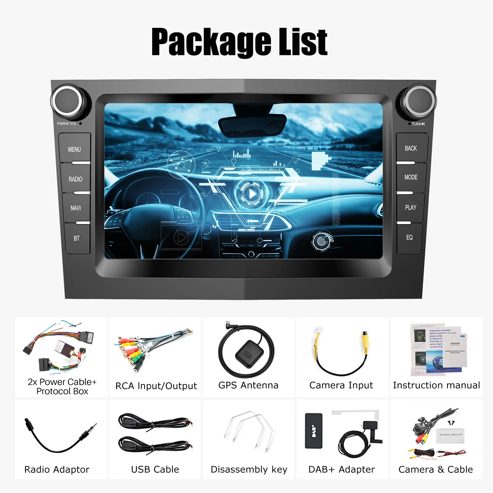 ESSGOO Android 14 Carplay 4G 64G Voor Opel Astra H J 2004 Vectra Vauxhall Antara Zafira Corsa C D Vivaro Meriva Veda Radio