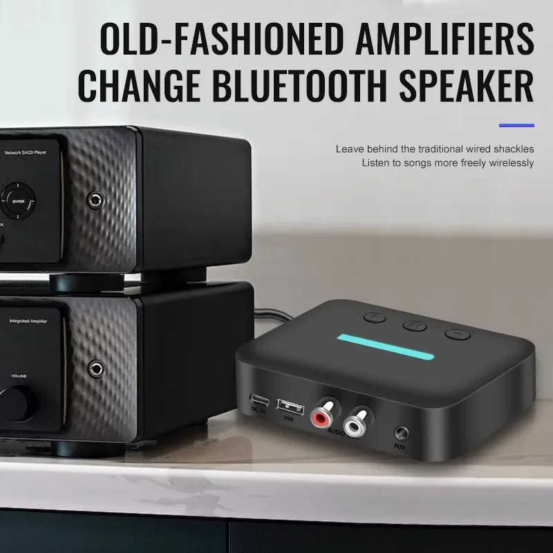 Bluetooth 6.0 オーディオレシーバー U ディスク RCA 3.5 ミリメートル AUX USB ステレオ音楽ワイヤレスアダプター PC/TV/カーキット/スピーカーアンプ用マイク付き