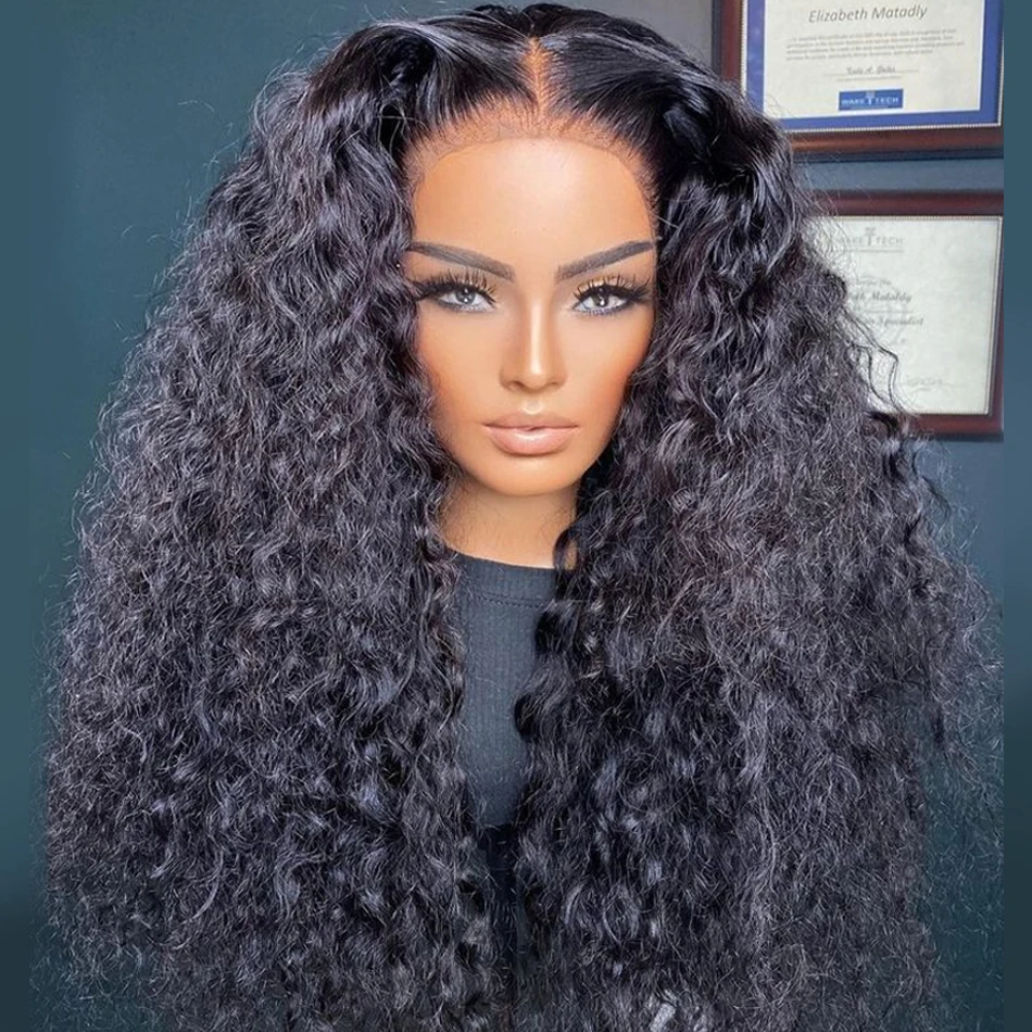 26Inch 180Density Soft Long Kinky Curly Natural Black Deep Lace Front Wig For Women Babyhair Glueless Preplucked Daily