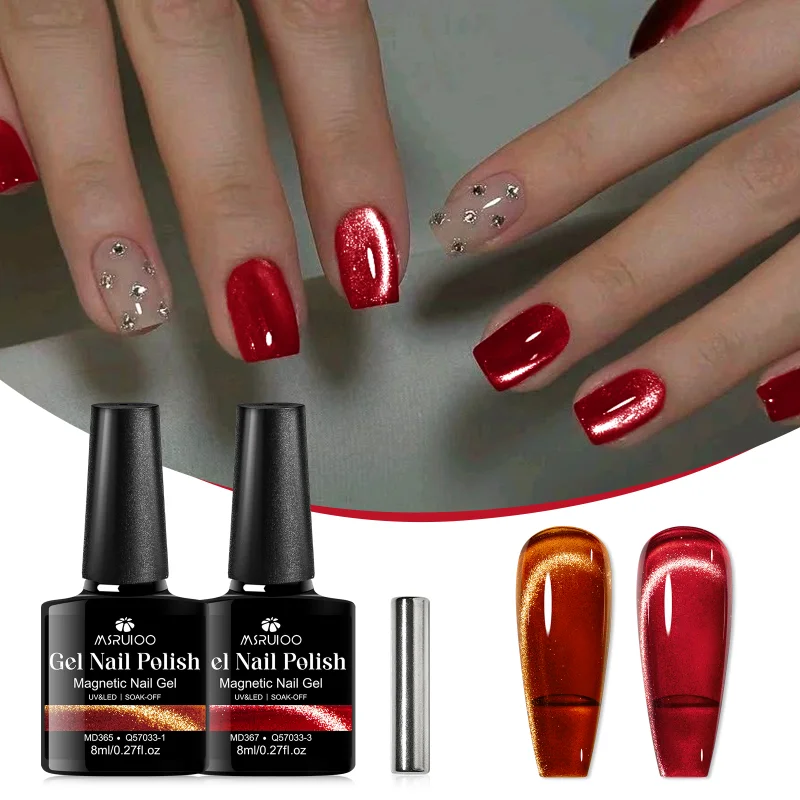 Juego de 3 Esmaltes de Uñas Magnéticos en Gel con Varilla Magnética, Efecto Brillante, Semipermanente, Removible con UV LED, Suministros para Uñas
