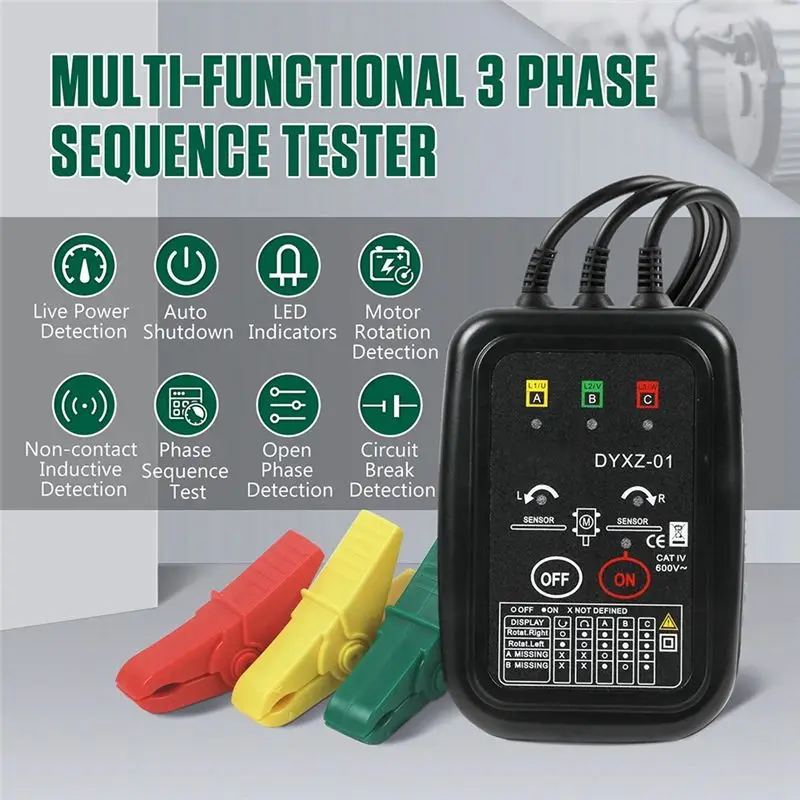 Superior AA63 Voltage Indicator Tester Phase Sequence Detector Three-Phase Electric Box Phase Sequence Table
