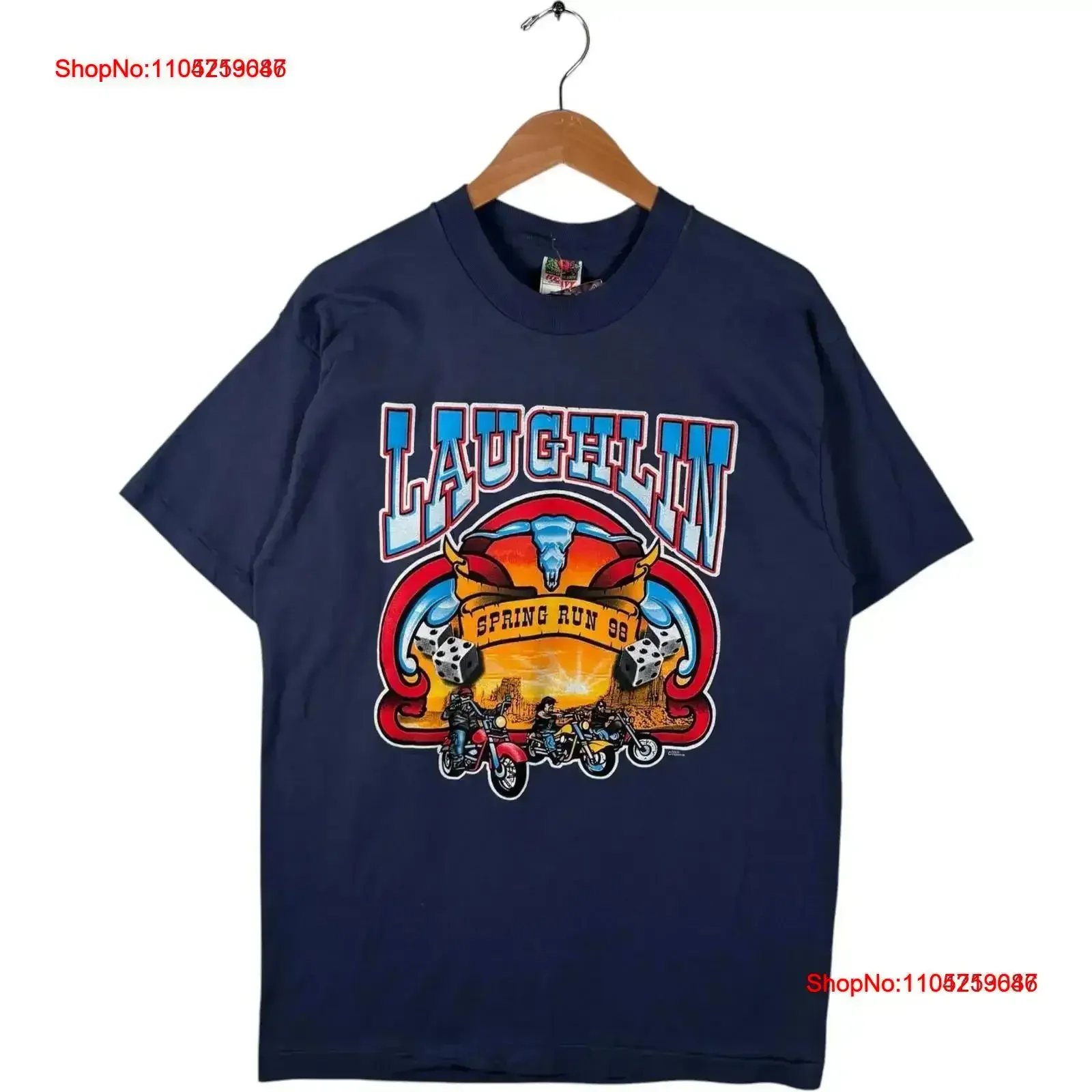 Vintage Laughlin Spring Run Bike Rally Double Sided 90s T Shirt Men's Blue L Washed Stylish vintage Washed