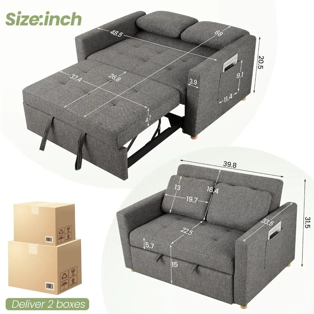 Sofa Bed, Wood Bedframe, for Living Room Bedroom Office, Pull Out Modular Sofa Bed Convertible Living Room Furniture