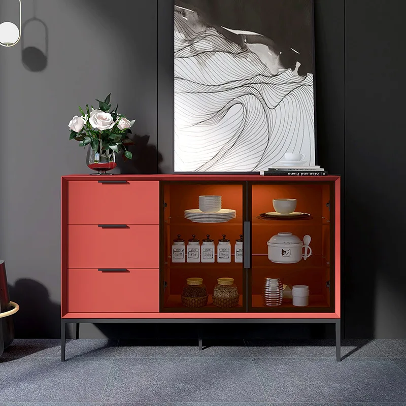 خزانة طعام إيطالية بسيطة، طلاء خبز، مصباح مستشعر من الخشب الصلب، تخزين الشاي