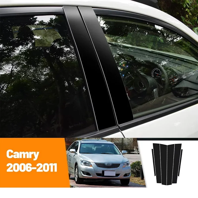 For Toyota Camry XV40 2006-2011 2007 2008 2009 2010 Black Carbon Fiber Doors and Windows B C Pillars Column Decorative Stickers