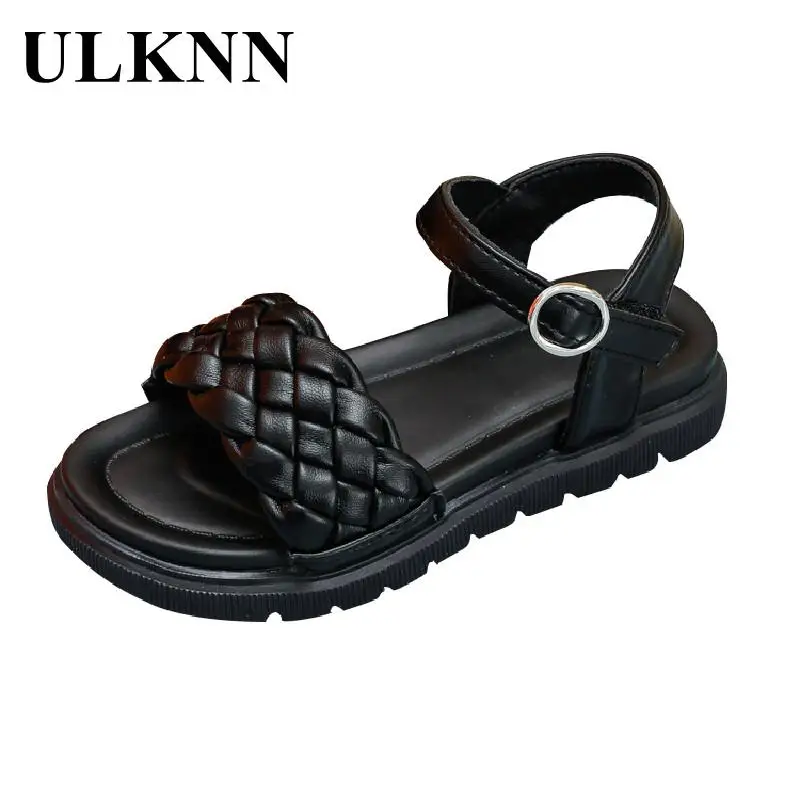 Kids Party Sandals Children's Summer  Sandals Thick Sole Girls Non-slip Shoe Kids Black Weave 3-16Y Teen Students Beach Sandals