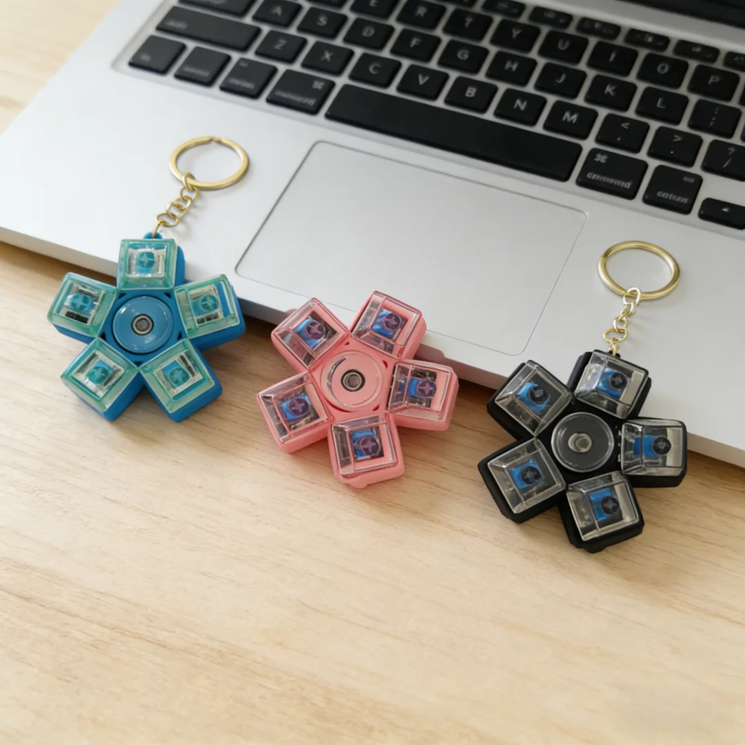 1 Piece of a Five-Key Mechanical Button Fidget Spinner Keychain in a Random Color, Portable Stress-Relief Ornament, Small Toy for Students and Office Workers to Relieve Anxiety, Creative Holiday Gift