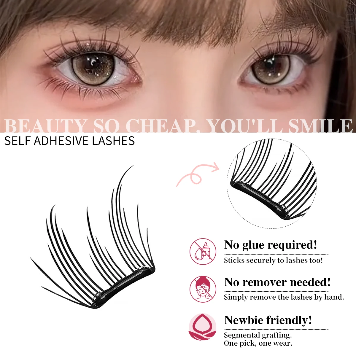 Self-Adhesive Ultra-thin Sheet Series False Eyelashes No-glue Lashes Cluster Zero Touch Feeling Liquid Bond Eyelashes Segmented