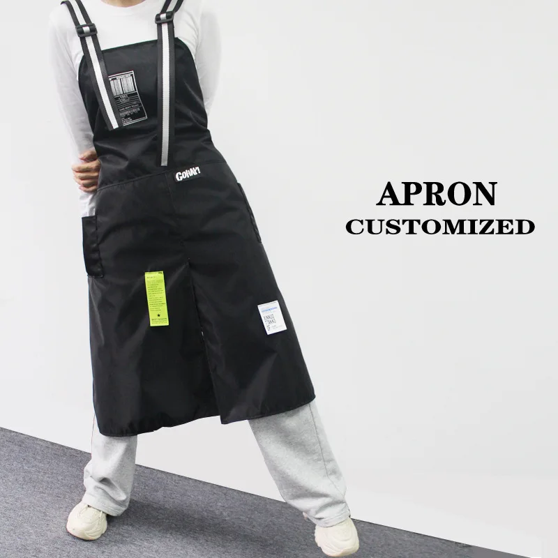 Waterproof Apron for Asia Women and Men, Coffee Shop, Hairdresser, Slit Overall, Chef, Adjustable, Nail Salon, Trendy, Beauty