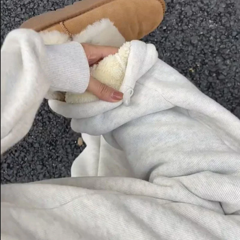 Pantalon de Sport ample de Style américain pour femmes, blanc, gris, automne hiver, printemps, pantalon de survêtement décontracté, pantalon à jambes larges coniques