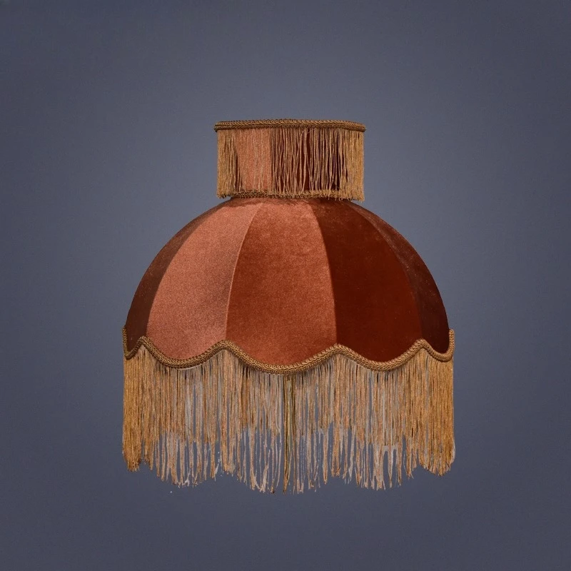 

Velvet caramel color European modern handmade fabric fringed lace shade desk lamp