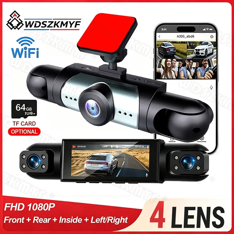 NEW 360° Car Dash Cam 4 Channels Video Recorder 1080P Car DVR Front inside Rotatable and Rear View Night Vision Black Box