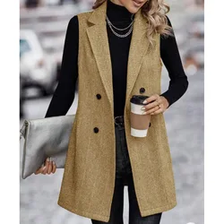 Women's Herringbone Vest Modern Style Autumn and Winter Matching Women's Sleeveless Jacket Double Breasted Lapel Coat Clothes