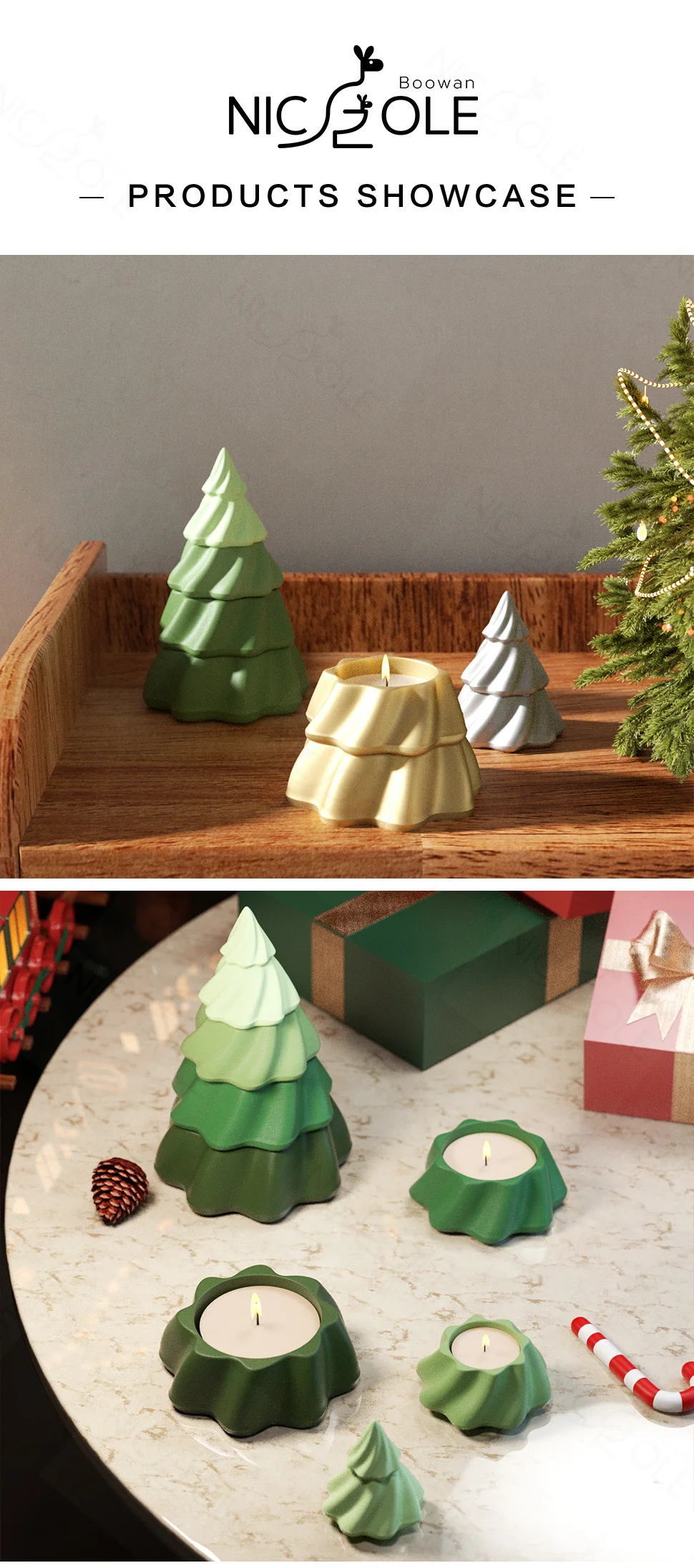 Mystical Stacking Christmas Tree Jesmonite Candle Jar Silicone Mold For Lid Handmade Concrete Candle Vessel Mould Home Decor