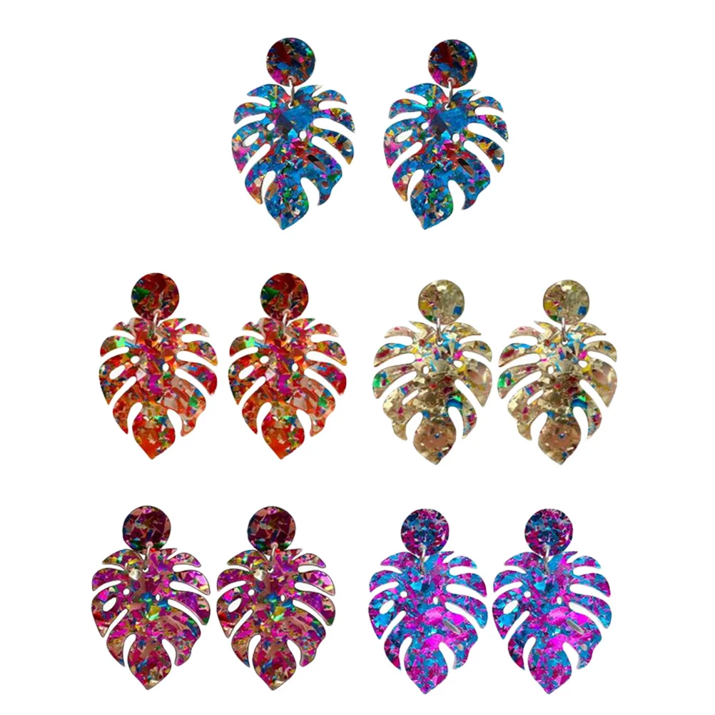 

5Pairs Leaf Sequin Earrings Acrylic Dangle Drop Earrings for Weddings Parties Summer Bohemian Jewelry Charming Style