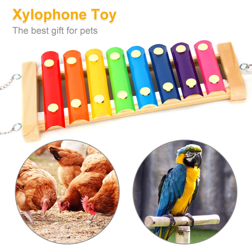 Bird Chicken Xylophone Toy Wooden Suspensible Bird Cage Accessories Musical Toy with 8 Keys for Chicken Bird Parrot Macaw Hens view 2