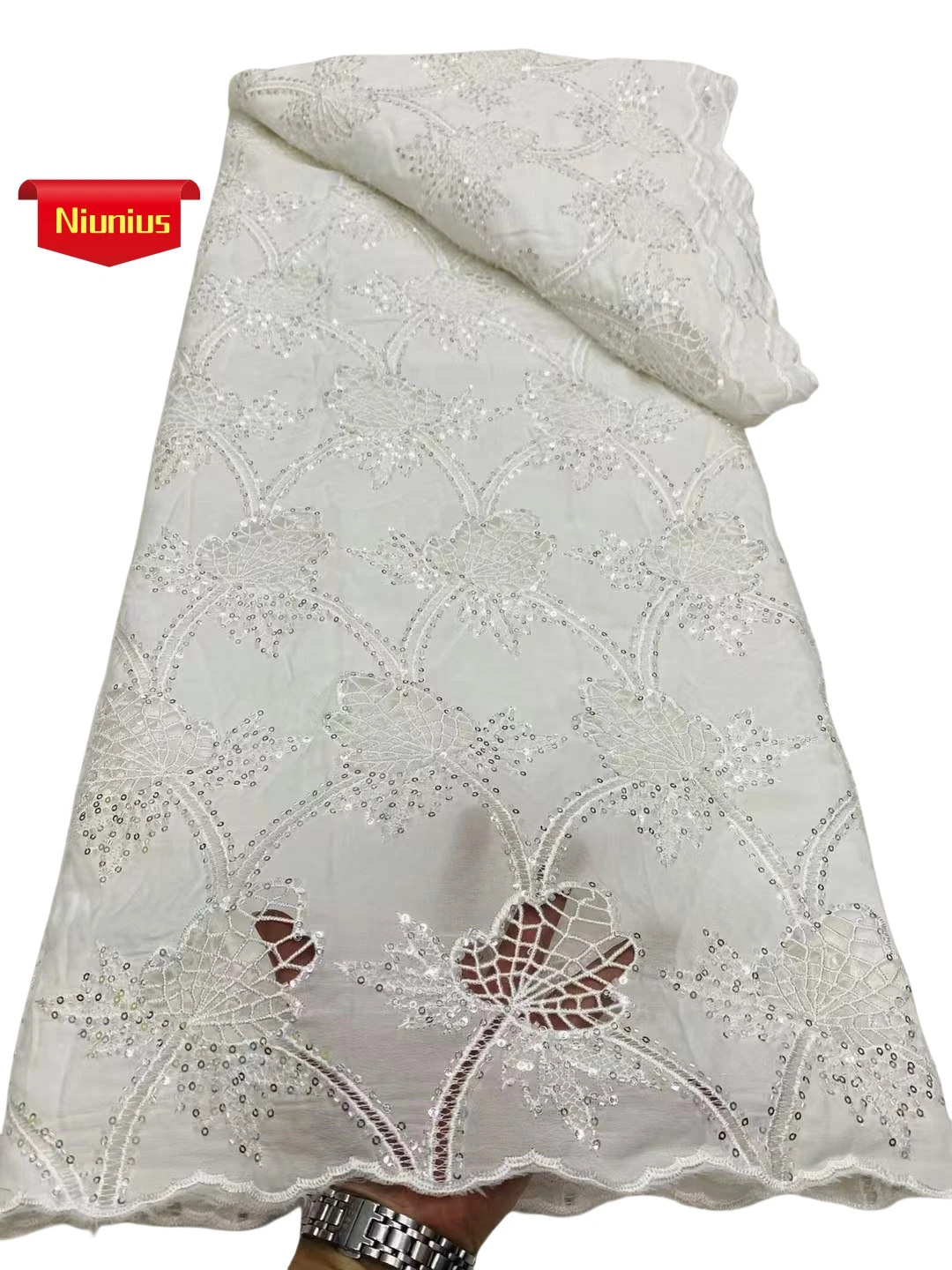 

Latest Very Soft Laser Cotton Delicate Best Quality Polyester Lace with Sequin Fabric Party Evening Dress NN1578_R