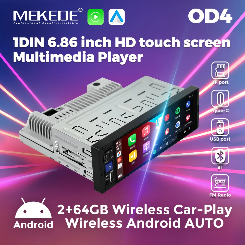 

Автомобильная магнитола MEKEDE на Android OS, универсальная, 6.86 дюймов, MP5-плеер, мультимедийный видеоплеер, беспроводной CarPlay, Android Auto, IPS-экран, без DVD