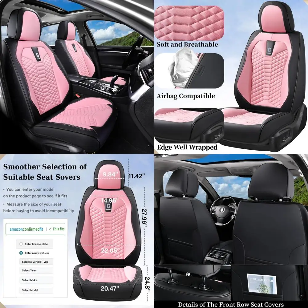 

Чехлы на передние сиденья Coverado, розовый чехол на сиденье из 2 предметов для автомобилей, чехол на сиденье из дышащей ткани и искусственной кожи, подушка сиденья водителя, автомобиль