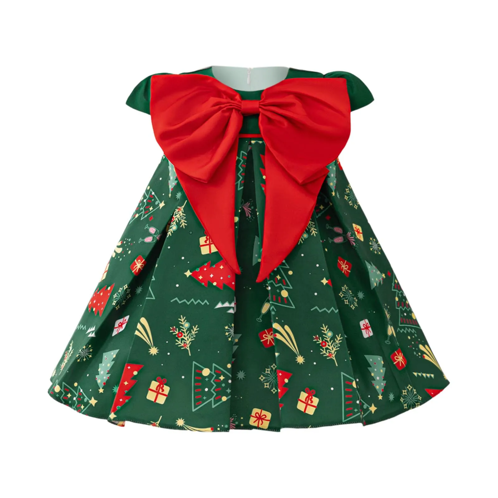 0-3 Years Infants Baby Girl Christmas Costume Red Bow Christmas Tree Modeling Prom Performance Dress Newborn Kids Princess Dress