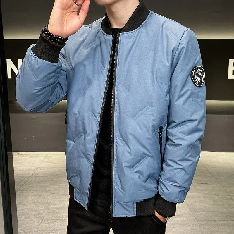 

2025 New Autumn Winter Men's ort Warmth Du down Jaet Stand Collar Casual Youth Faion Outerwear Polyester Fiber Zipper