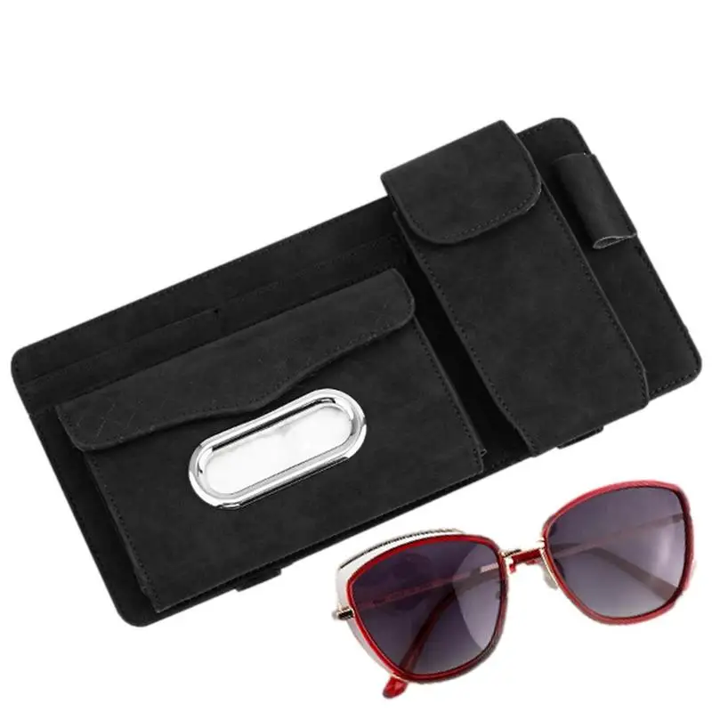 Auto Interior Sun Visor Pouch Belonging Storage Pouch Multi-Pocket Pen Organizer Net Pocket Sunglasses Sunshade Case Tissue Car