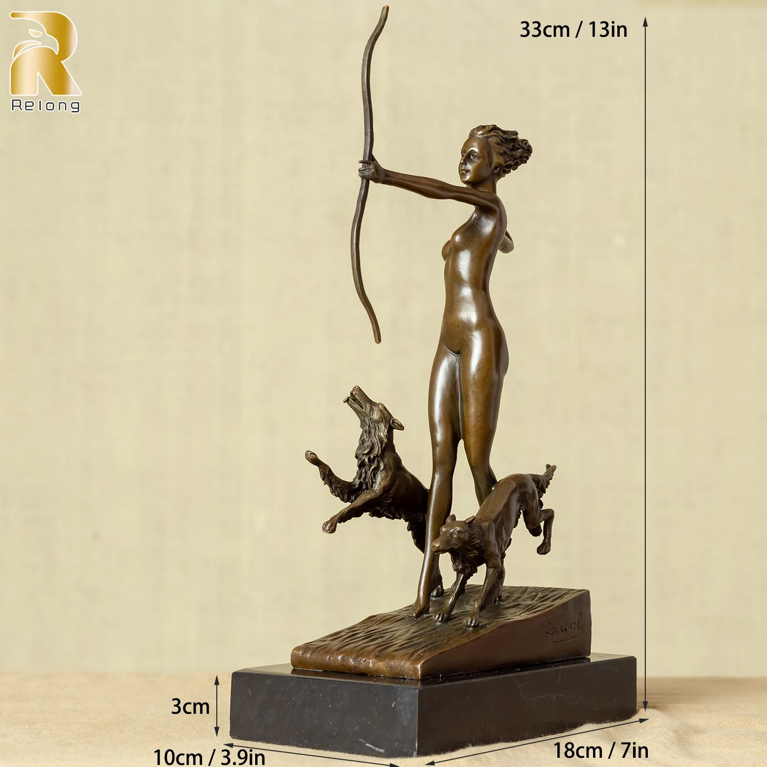 Artemis Diana Bronze Statue The Huntress Goddess Diana With Dog Sculpture on Marble Base Mythological Art Crafts For Home Decor