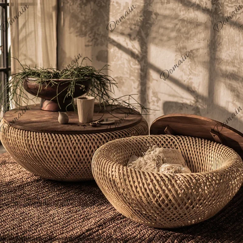 DWE Small Apartment Coffee Tables Handcrafted Rattan Wood Solid Coffee Tables Nordic Living Room Furniture Jamuan Minum Teh YSCJ