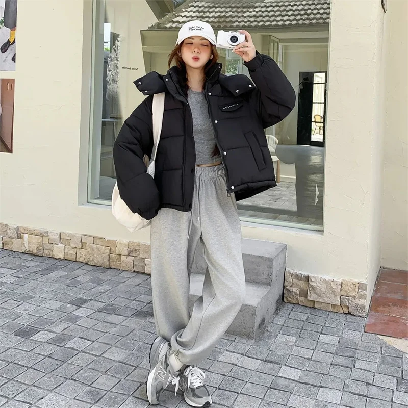 Nowa Zimowa Kurtka Damska Parki Krótkie Płaszcze z Kapturem Damska Parka Ciepła Gruba Kurtka Koreańska Luźna Bawełniana Kurtka Watowana Odzież Wierzchnia