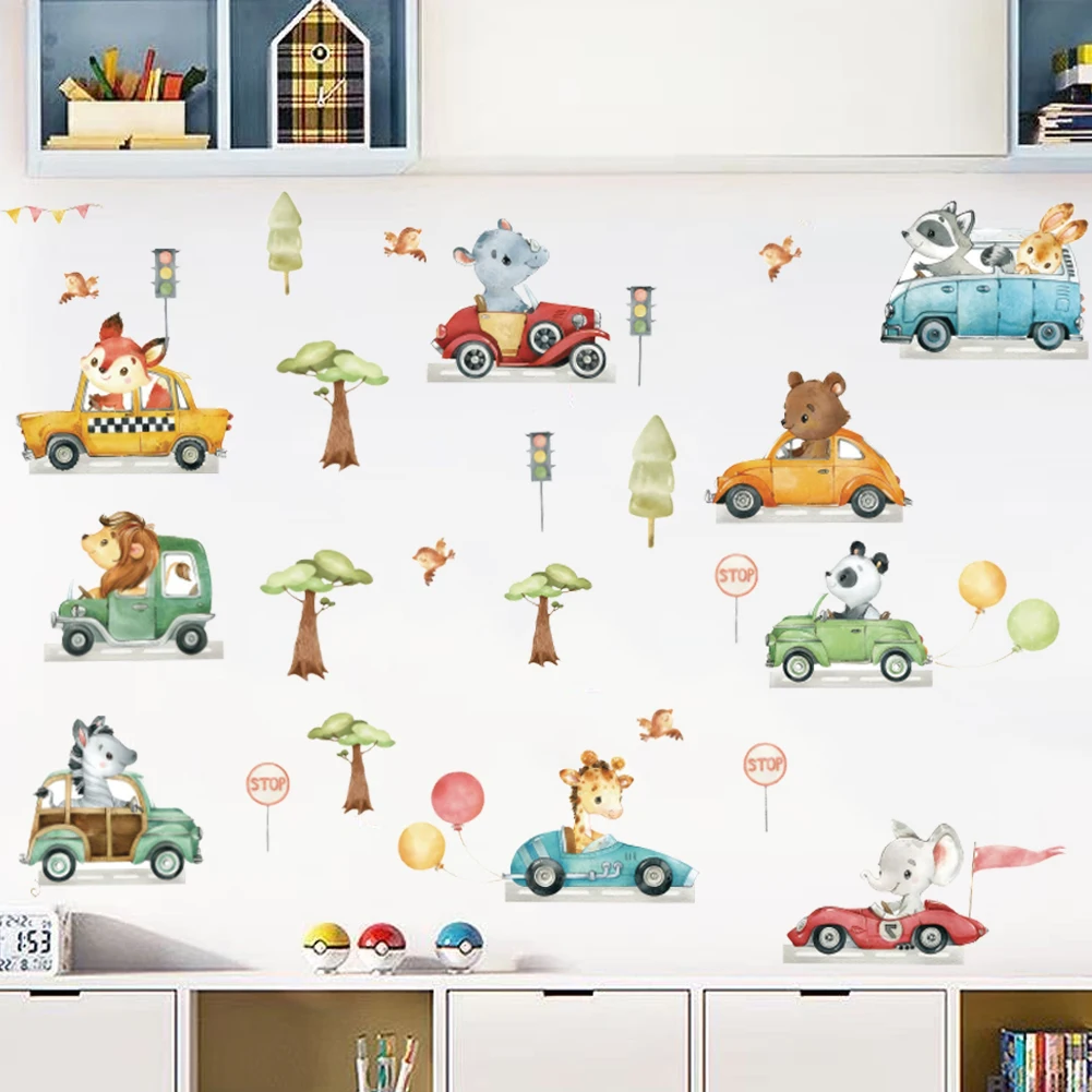 Cartoon Animal Racing wall stickers for kids rooms children bedroom decals 3d vivid poster Decor murals Beby Favors