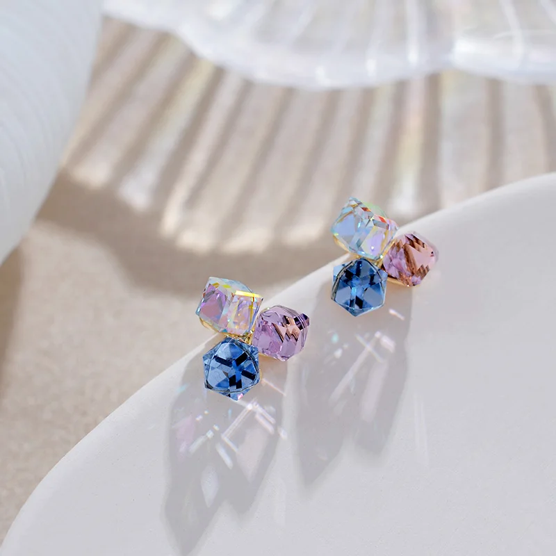 Delicate Crystal Geometric Box Stud Earrings for Women Elegant  Earrings