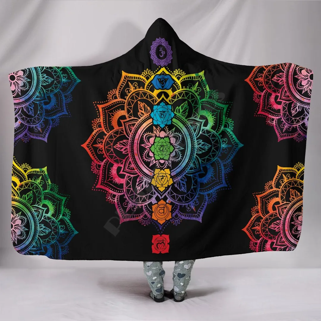 Psychedelic Yoga Magic Mushroom Hooded Blanket Adult colorful child Sherpa Fleece Wearable Blanket Microfiber Bedding