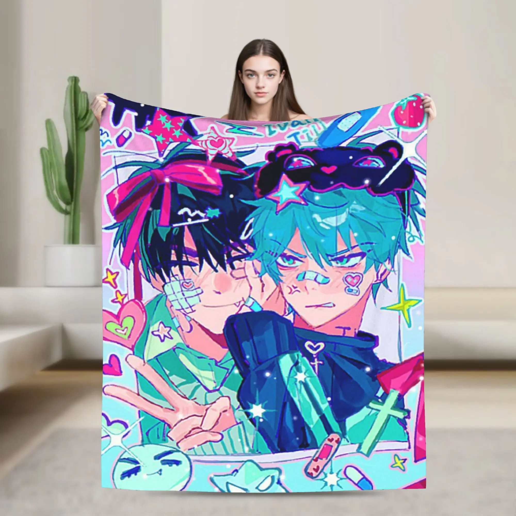 Ivti Alien Stage Anime Flannel Blanket Luka Ivan Till Mizi Vintage Throw Blanket for Home 150*125cm Rug Piece