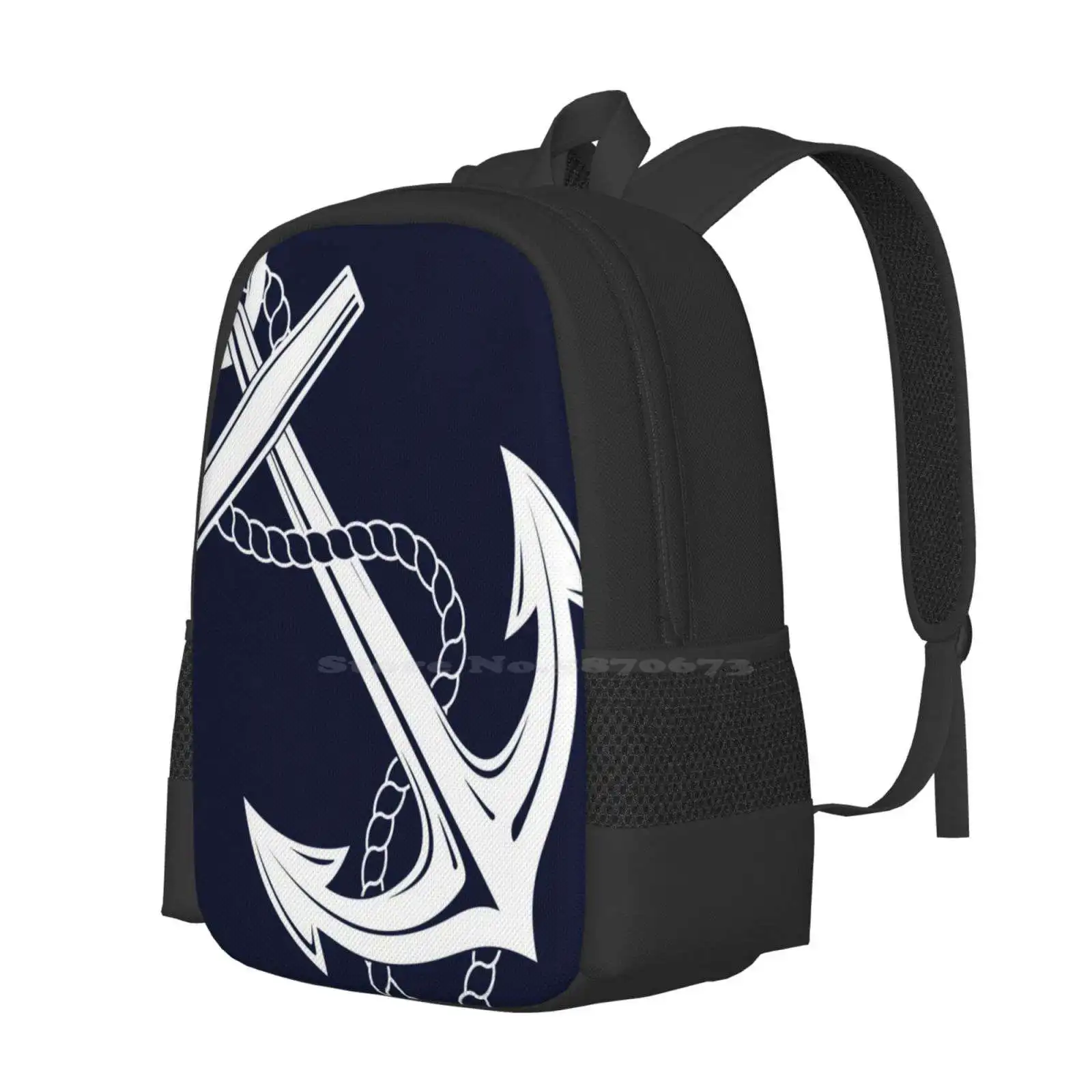 Anchor White & Navy School Bag Big Capacity Backpack Laptop Marine Anchors Navy White Blue Ropes Boating Boaters Fishermans