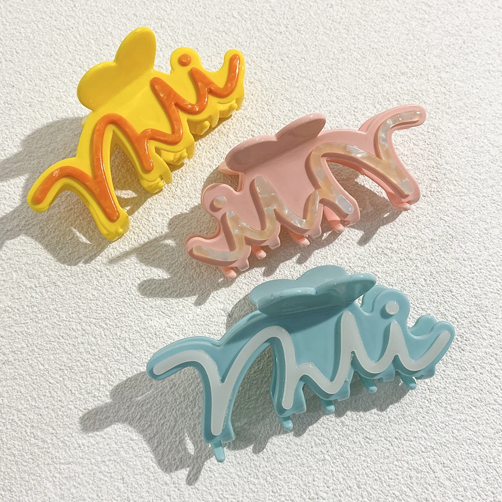 

Sweet Pink Yellow Blue Irregular Geometric Hair Claw For Women Girls Acetate Heart Wave Hair Clip Hairpin Hair Accessories 2023