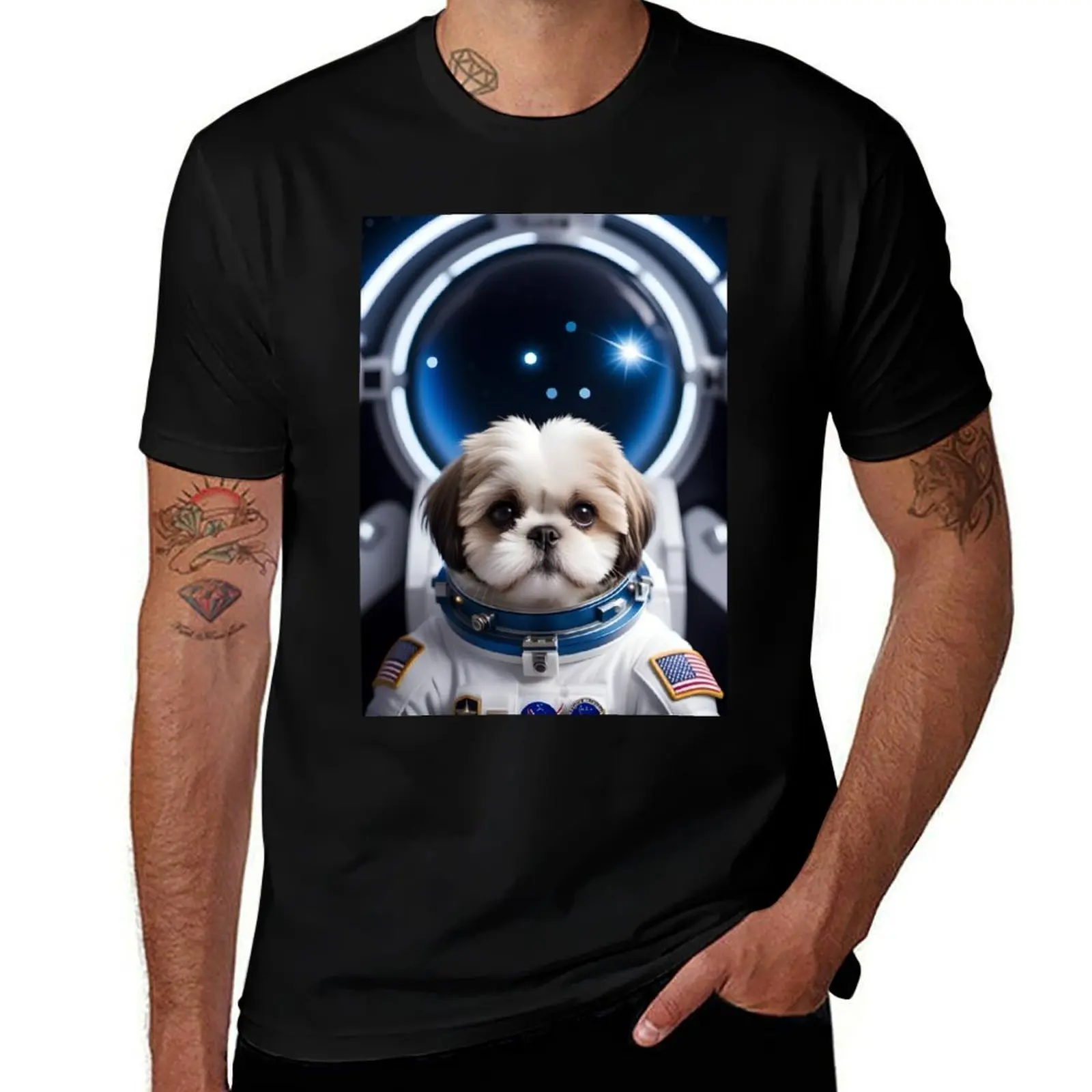 

Astronaut Shih Tzu, Space Animals Collection! Galaxy BG T-Shirt t shirt man cotton anime t shirts for man T-Shirt