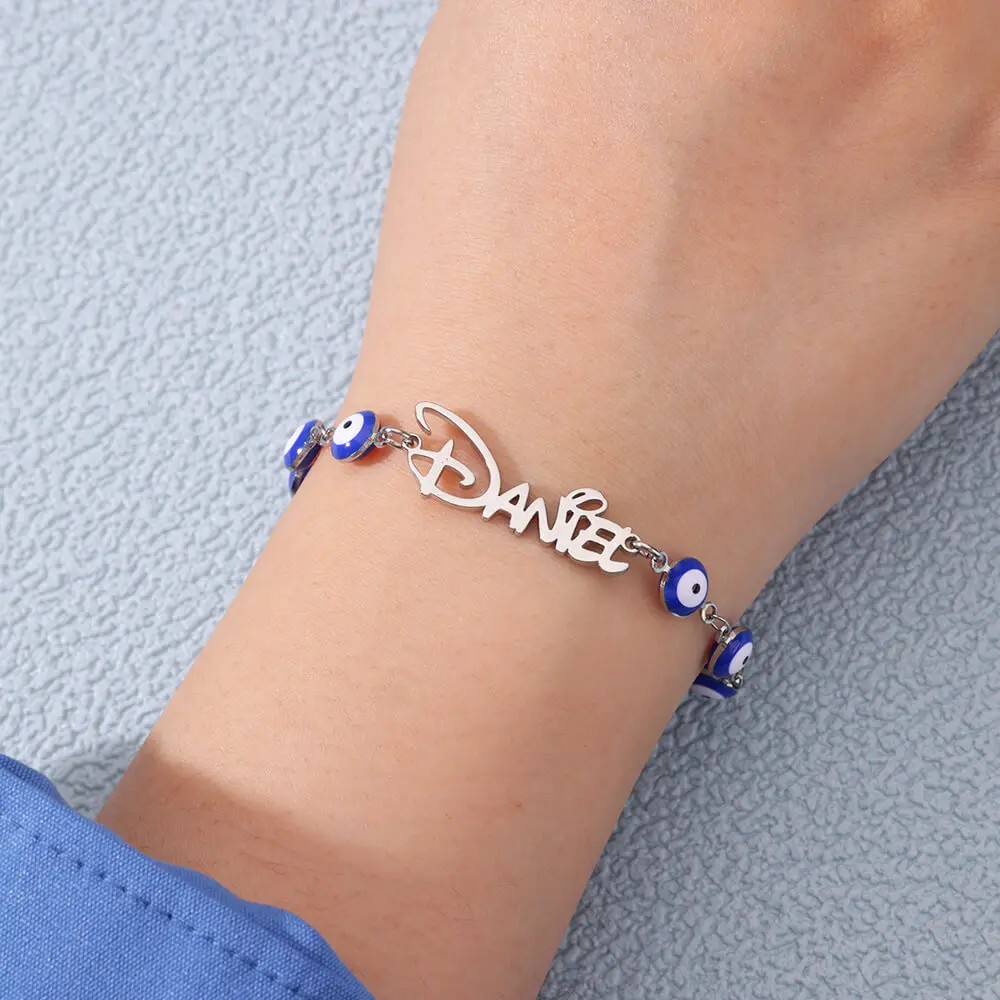 Personalized Name Bracelets For Women Custom Stainless Steel Letter Name Evil Eye Chain Bracelet Femme Aesthetic Jewelry Gift