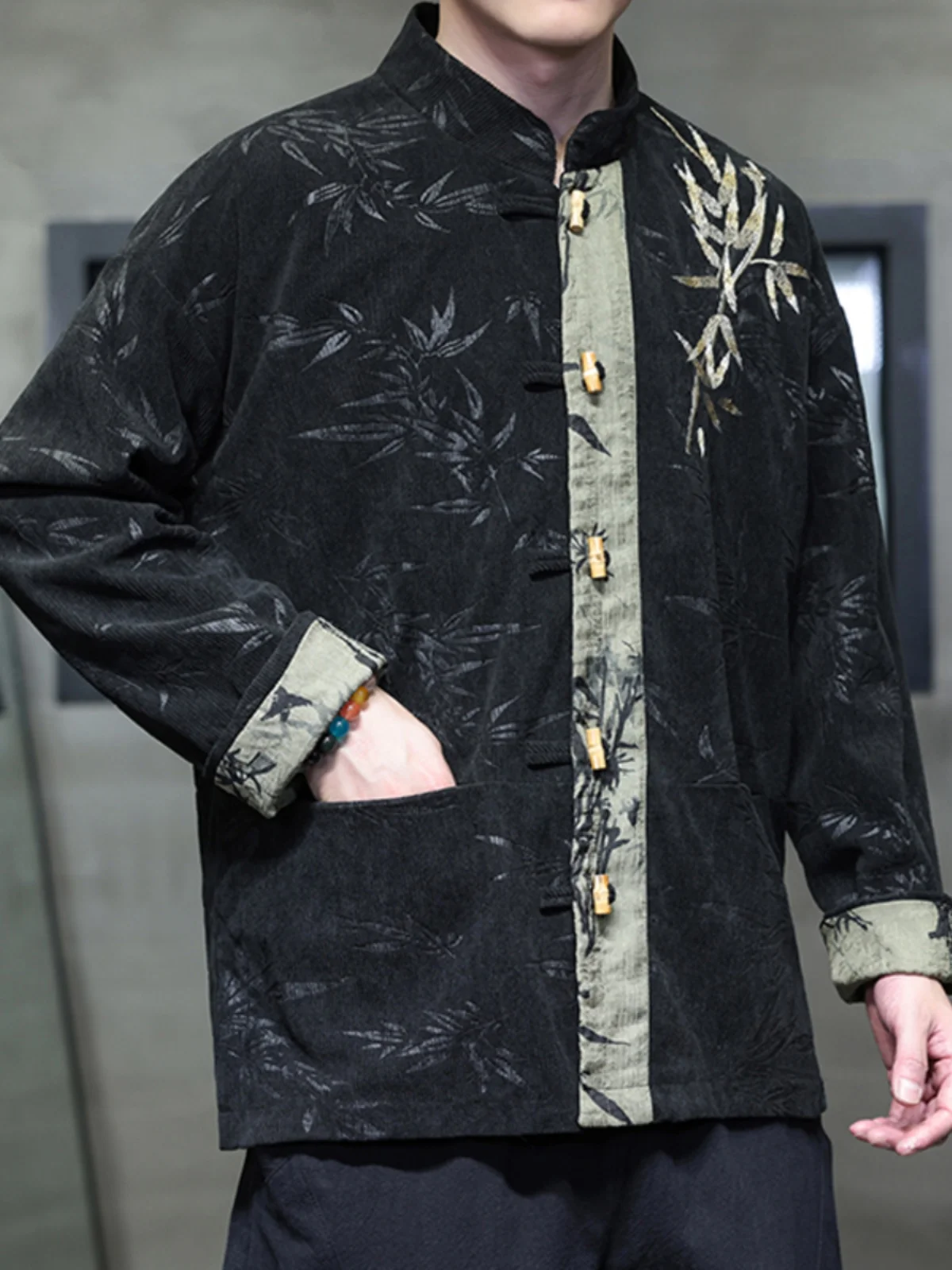 

New Chinese Sle Embroidered Corduroy Long Sve Jaet Spring Autumn Men's Faion Outerwear Large Size Hanfu Tang Costume