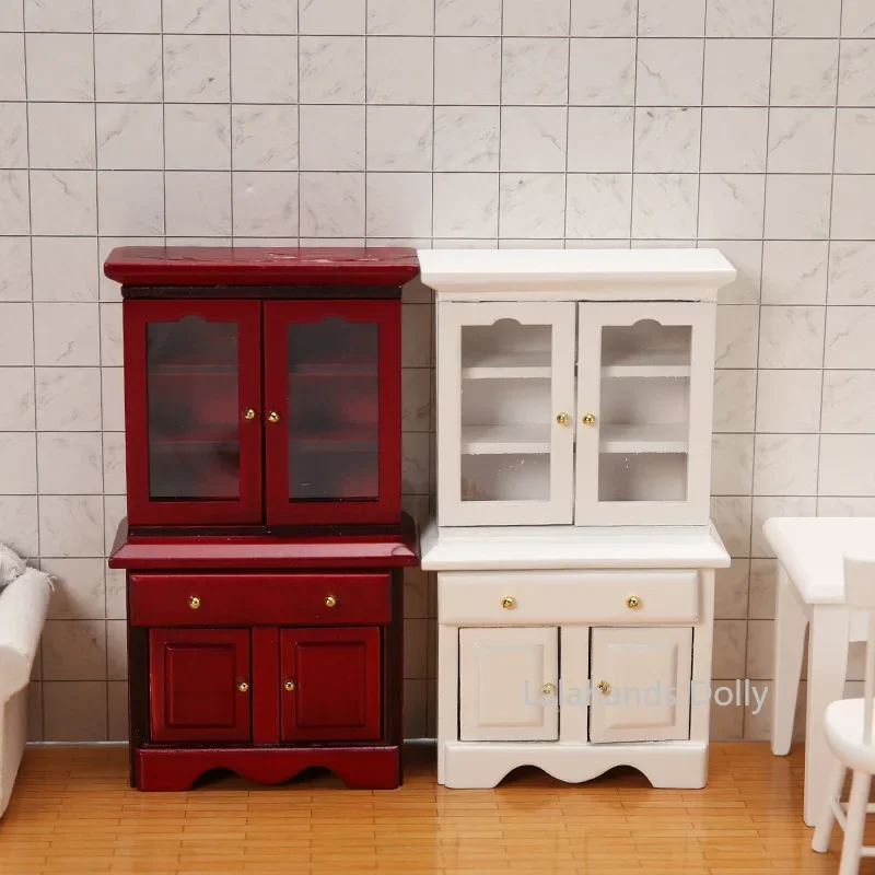 1:12 Dollhouse Mini Simulation Display Cabinet, Wine Cabinet and Bookcase Miniature Model for Dollhouse Furniture Decoration