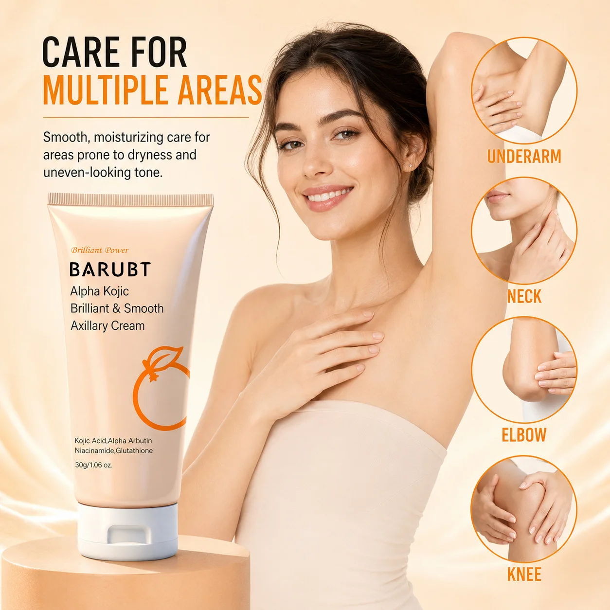 BARUBT Axillary CreamKojic Acid Smooth Brightening  Alpha Arbutin Underarm Cream 30g Uniform Skin tone Moisturizing Dry Skin