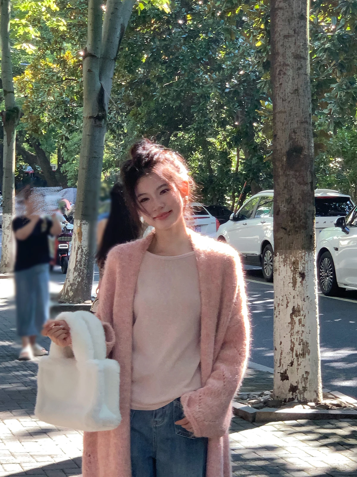 

Elovey Long Open Cardigan Sweater Jaet Women's Loose Sle Autumn Winter Commute Versatile Light Yellow Jasmine Pink