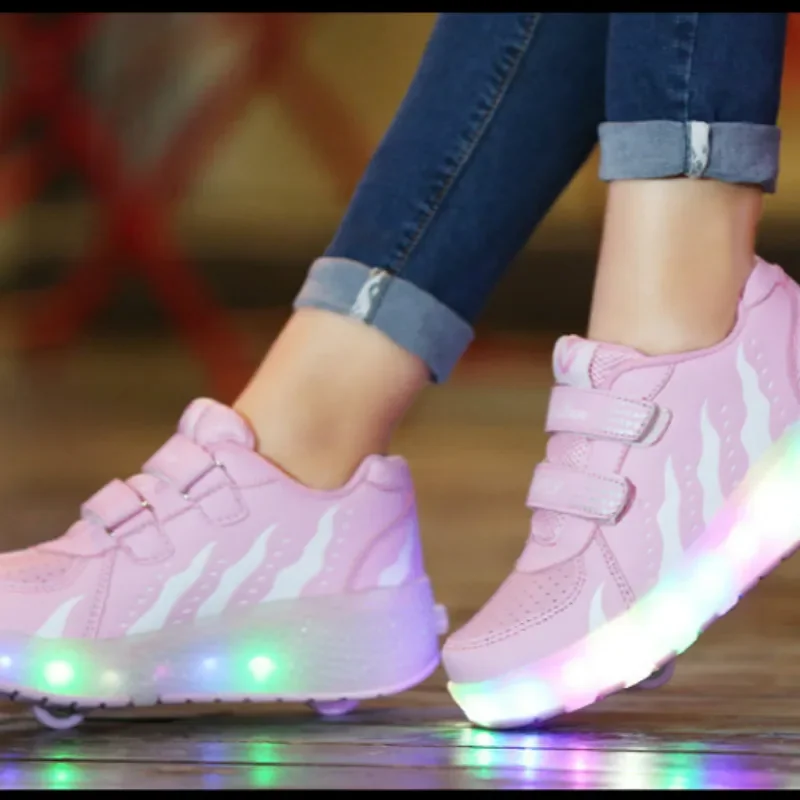 New Boys Roller Skate Shoes Girls Automatic Jazzy LED Lighted Flashing Roller Skates Children Sneakers Led With One/Two Wheels