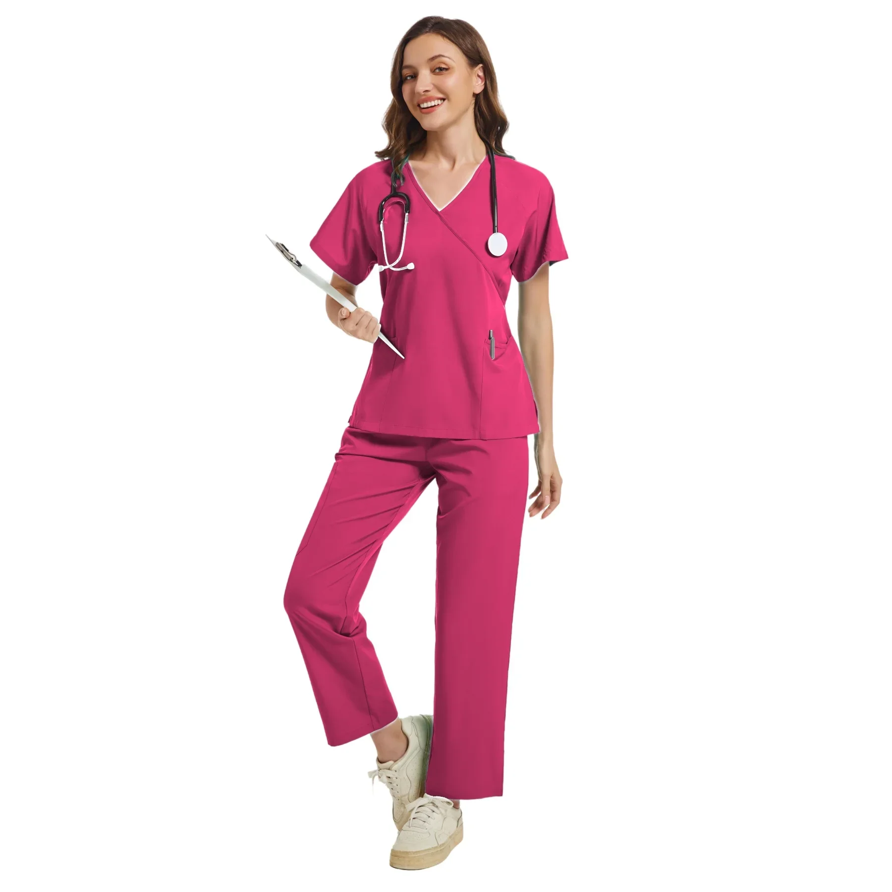 Stretch Scrubs Women Set Medical Scrubs Top+ Jogger Pants Nursing Uniforms Clinical Scrubs Set Nurse Doctor Dustproof Workwear